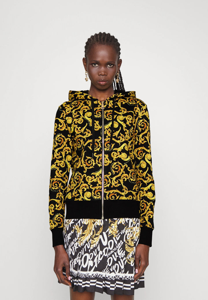 VERSACE JEANS  Black & Gold Tone Baroque Hoodie Veronique Luxury Collections