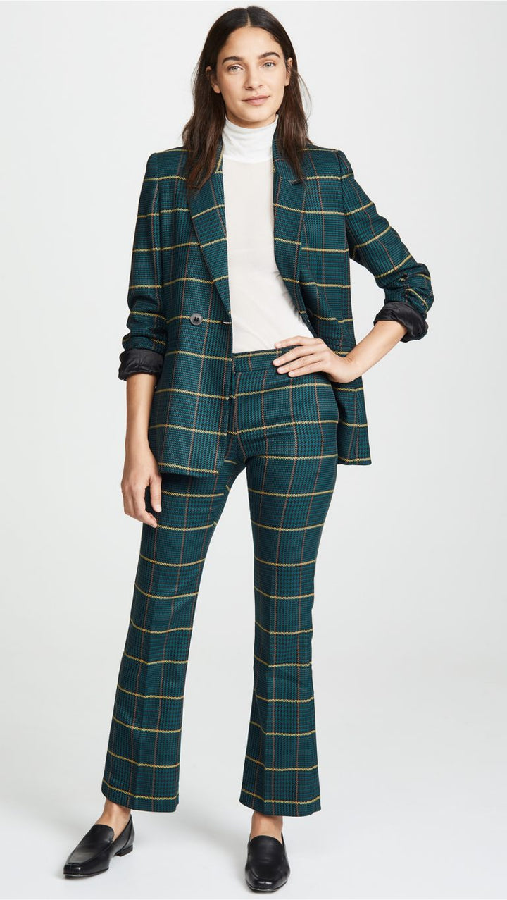 POLO RALPH LAUREN  Navy & Green Wool Tartan Wide Leg Trousers Veronique Luxury Collections