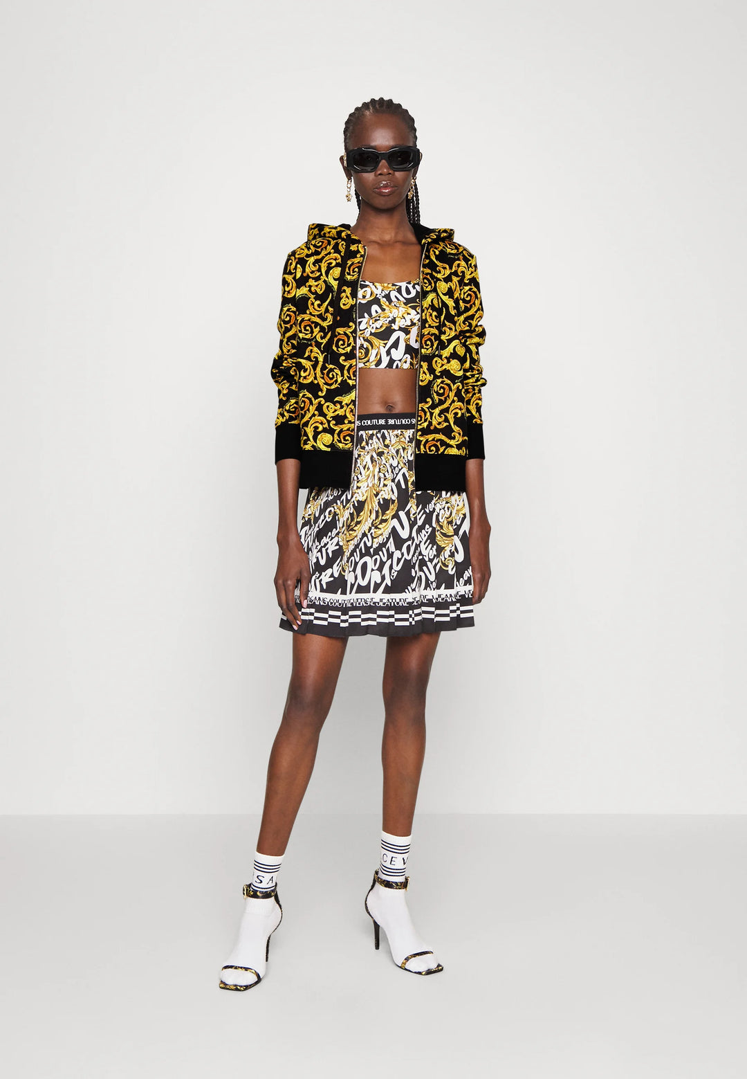 VERSACE JEANS  Black & Gold Tone Baroque Hoodie Veronique Luxury Collections
