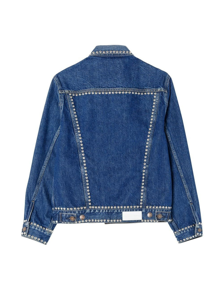 RE/DONE denim Navy Studded oversized trucker jacket Veronique Luxury Collections