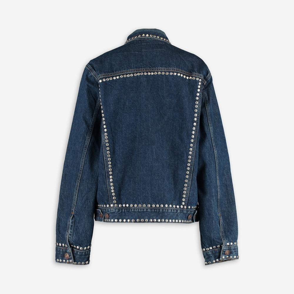 RE/DONE denim Navy Studded oversized trucker jacket Veronique Luxury Collections