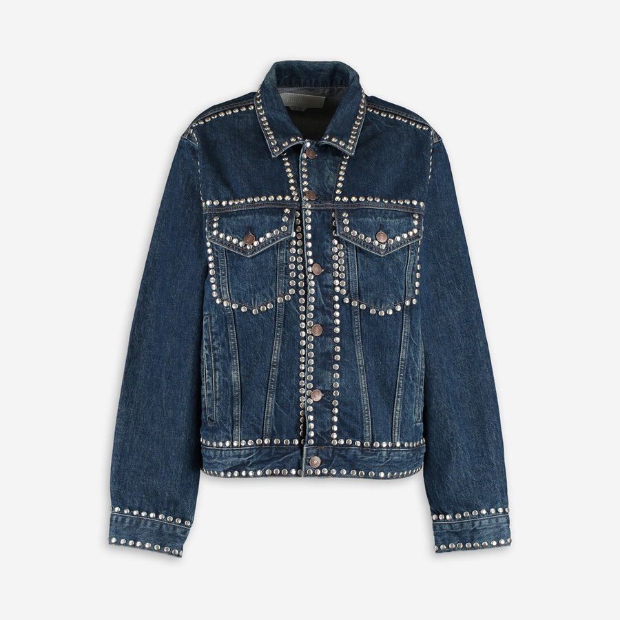 RE/DONE denim Navy Studded oversized trucker jacket Veronique Luxury Collections