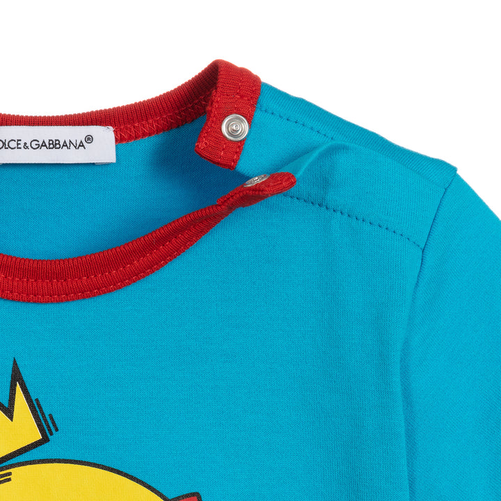 DOLCE & GABBANA Blue Crowned Planet T Shirt Veronique Luxury Collections