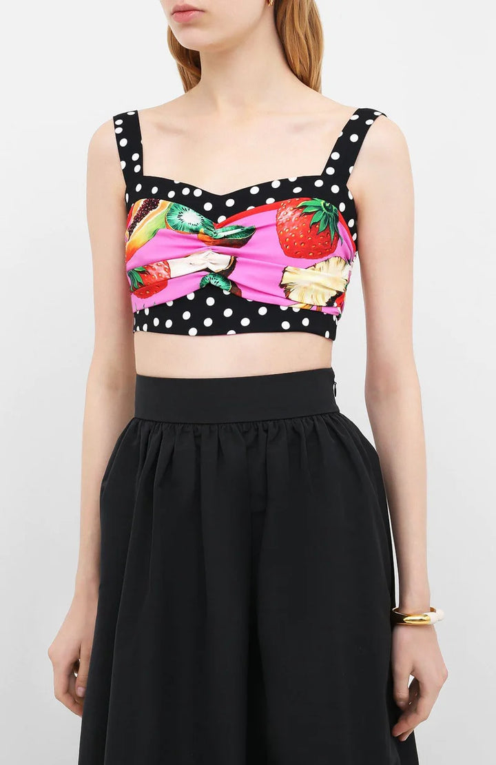 DOLCE & GABBANA  Multicolour Ruched Polka Dot Top Veronique Luxury Collections