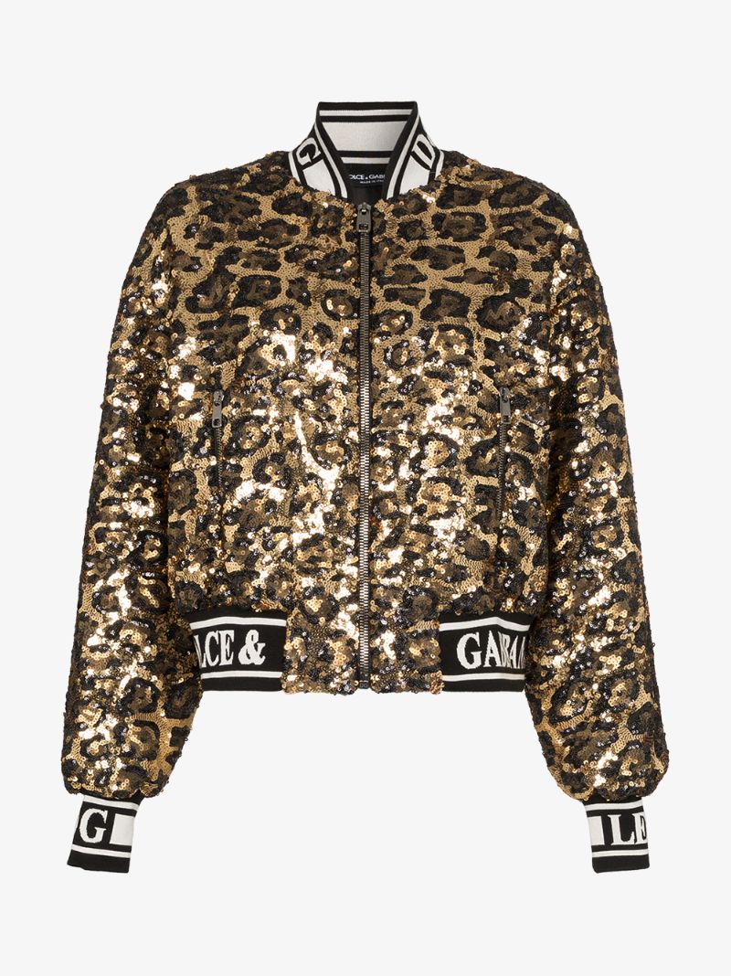 Dolce & Gabbana Sequin Embellished Leopard Print Bomber Jacket Veronique Luxury Collections
