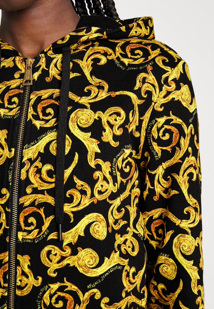 VERSACE JEANS  Black & Gold Tone Baroque Hoodie Veronique Luxury Collections