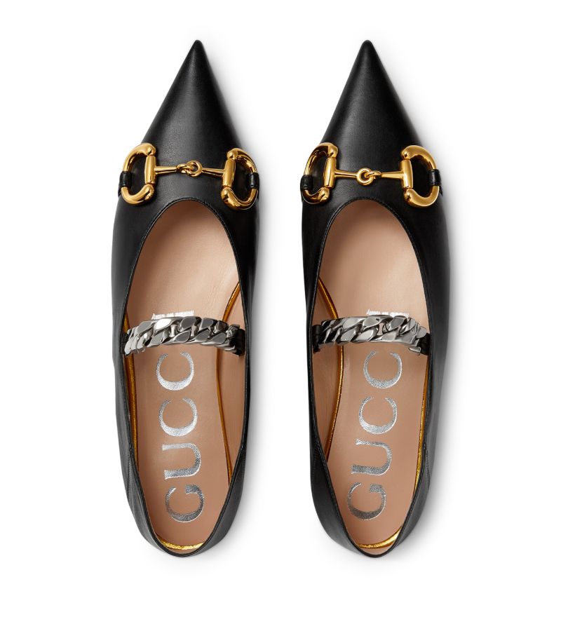 GUCCI  Black Leather Horsebit Ballet Flats Veronique Luxury Collections