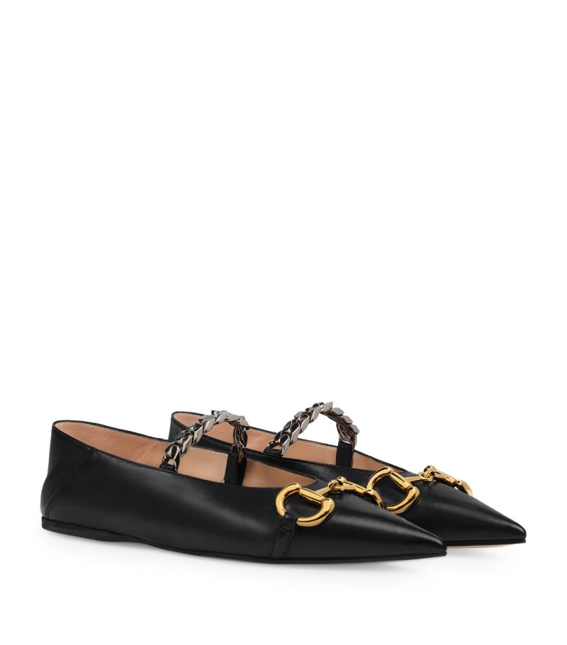 GUCCI  Black Leather Horsebit Ballet Flats Veronique Luxury Collections