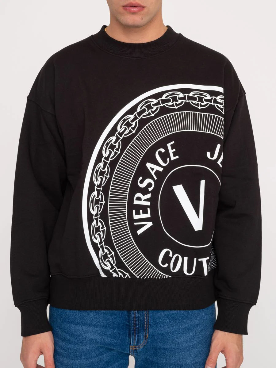VERSACE JEANS COUTURE COTTON V-EMBLEM PRINT BLACK SWEATSHIRT Veronique Luxury Collections