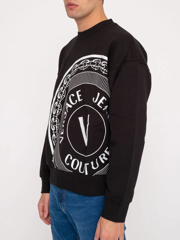 VERSACE JEANS COUTURE COTTON V-EMBLEM PRINT BLACK SWEATSHIRT Veronique Luxury Collections
