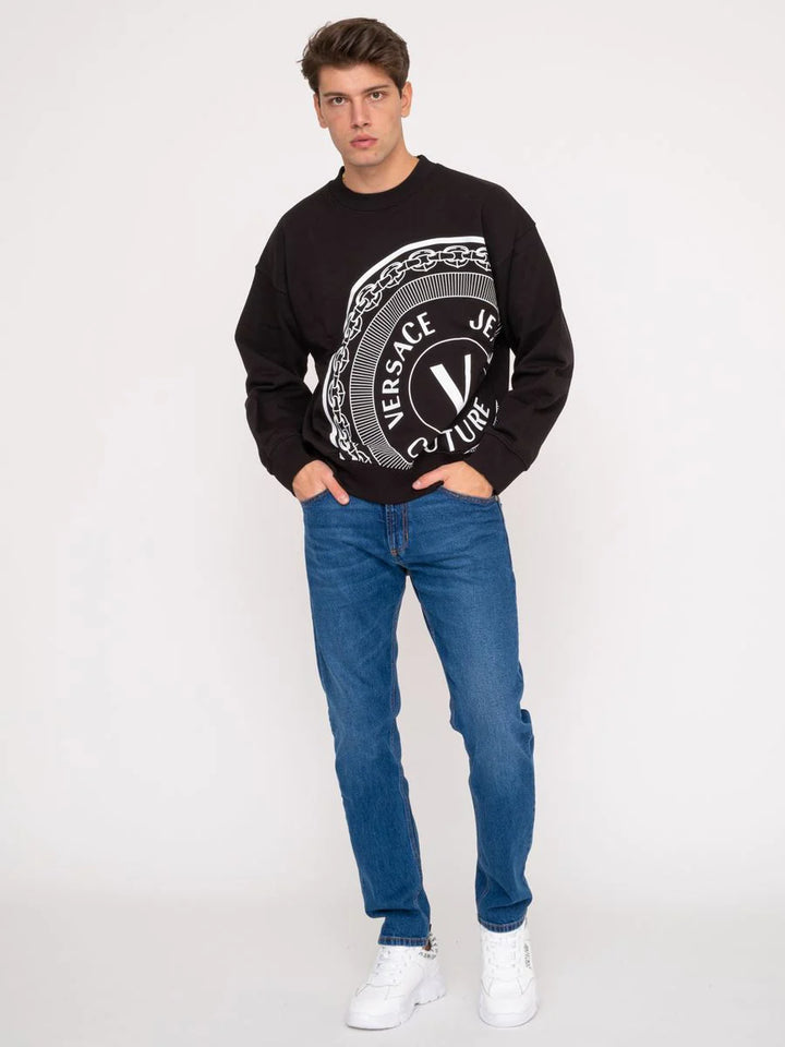 VERSACE JEANS COUTURE COTTON V-EMBLEM PRINT BLACK SWEATSHIRT Veronique Luxury Collections