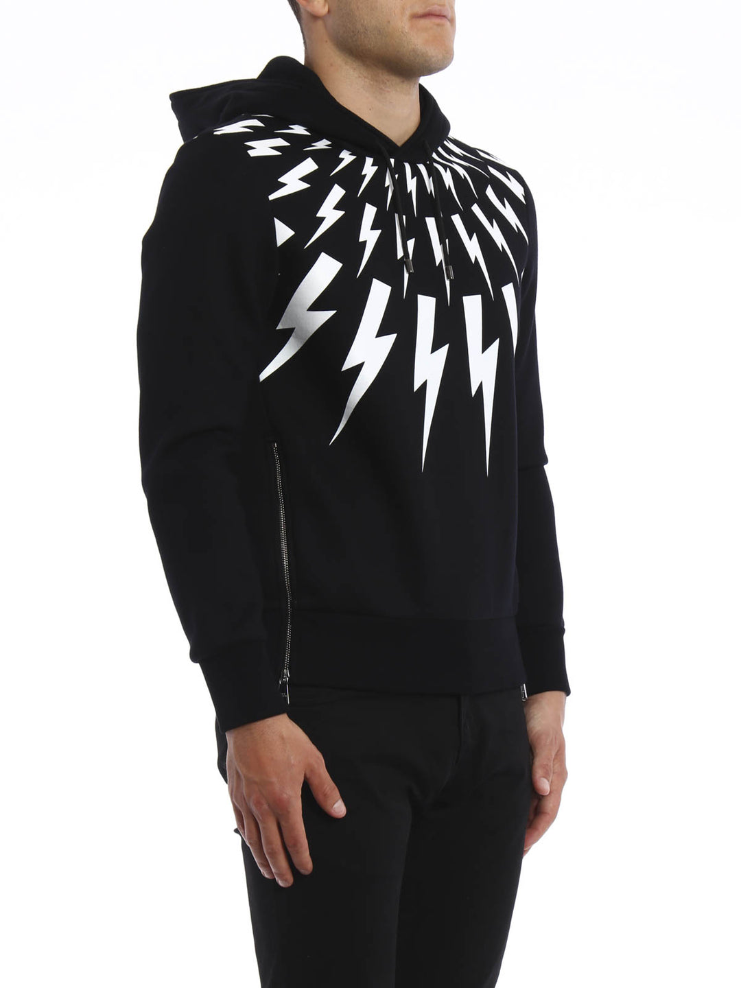 Neil Barrett thunder-print drawstring cotton hoodie Veronique Luxury Collections