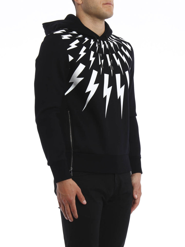 Neil Barrett thunder-print drawstring cotton hoodie Veronique Luxury Collections