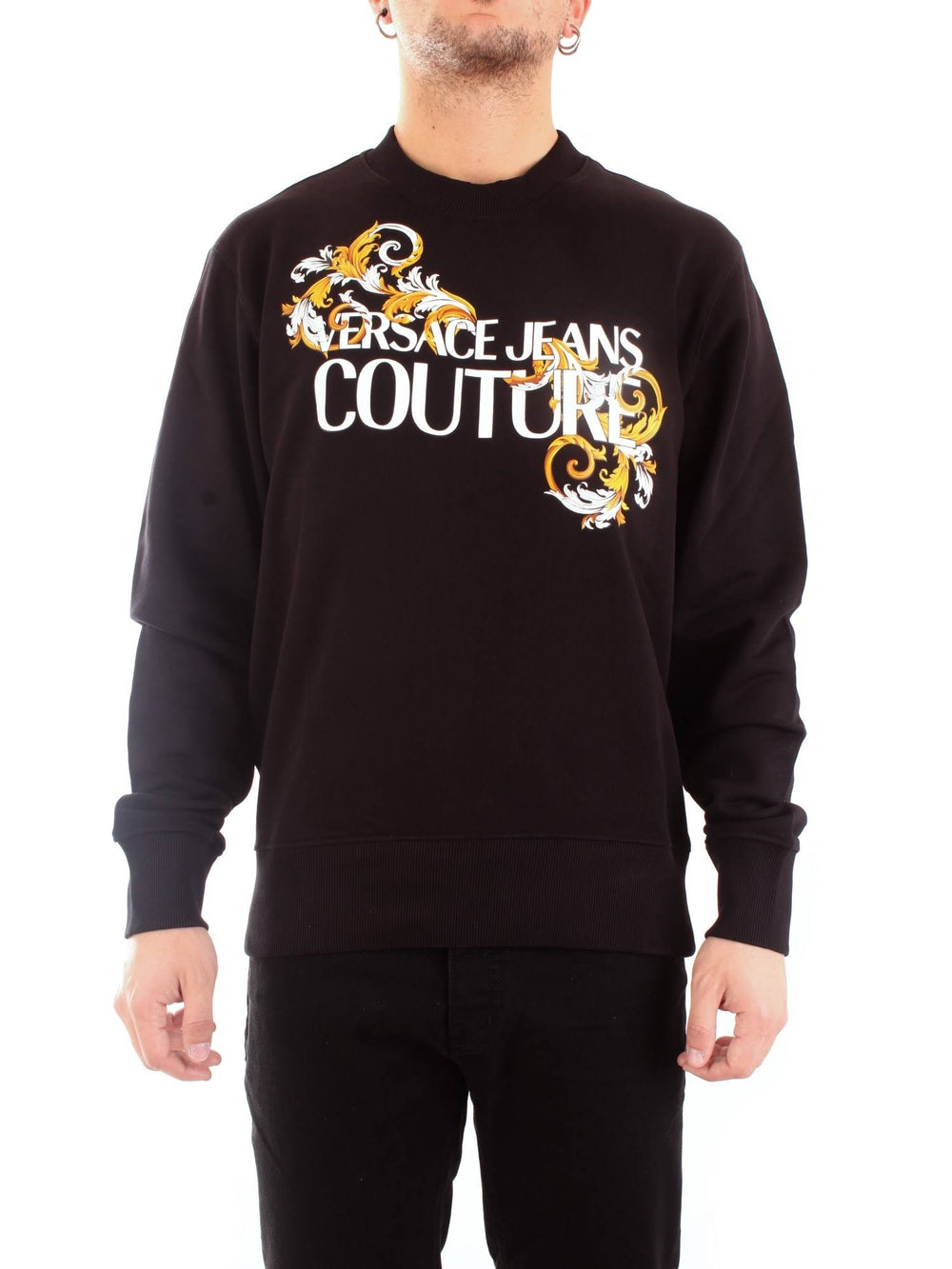 VERSACE JEANS COUTURE Black Baroque Print Sweatshirt Veronique Luxury Collections
