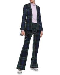 POLO RALPH LAUREN  Navy & Green Wool Tartan Wide Leg Trousers Veronique Luxury Collections