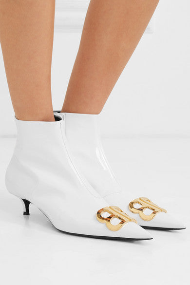 BALENCIAGA  White Leather Patent Boots Veronique Luxury Collections