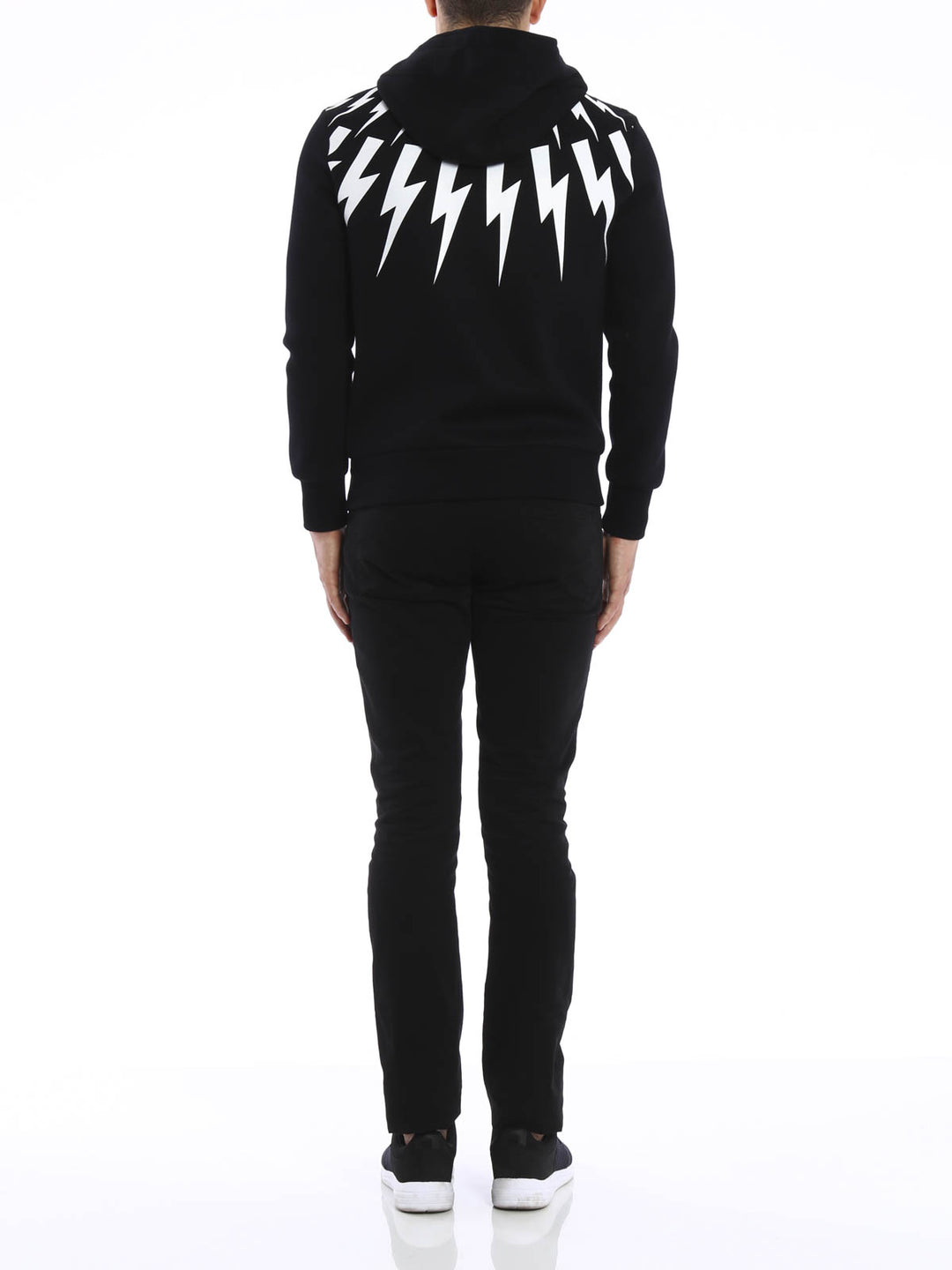 Neil Barrett thunder-print drawstring cotton hoodie Veronique Luxury Collections