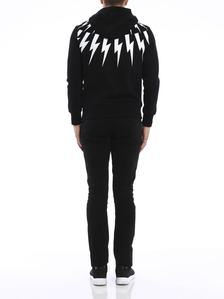 Neil Barrett thunder-print drawstring cotton hoodie Veronique Luxury Collections