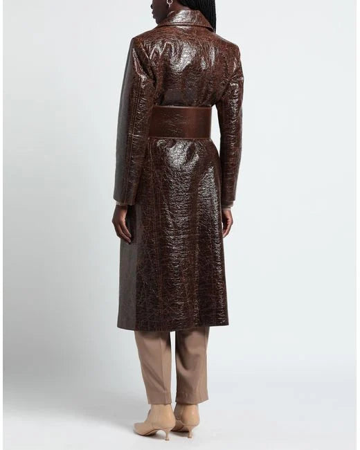 MSGM  Brown Shiny Detailed Trench Coat Veronique Luxury Collections