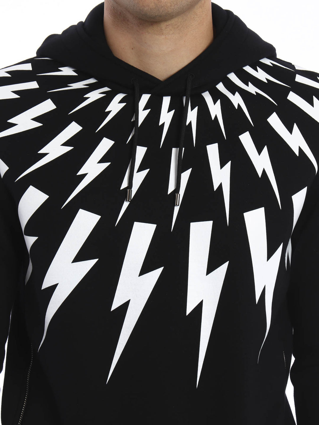 Neil Barrett thunder-print drawstring cotton hoodie Veronique Luxury Collections