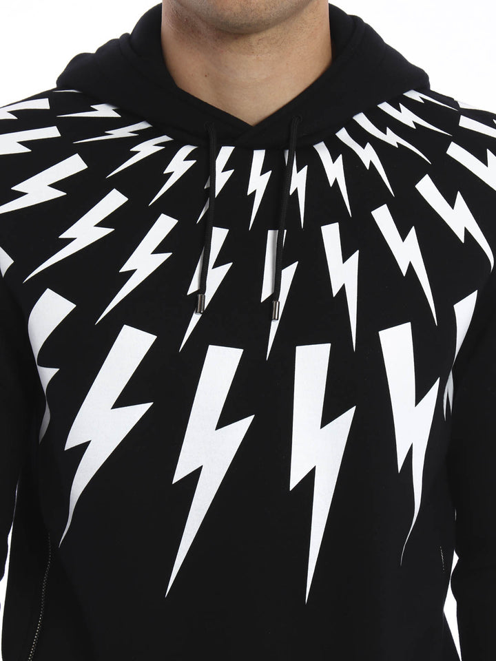 Neil Barrett thunder-print drawstring cotton hoodie Veronique Luxury Collections