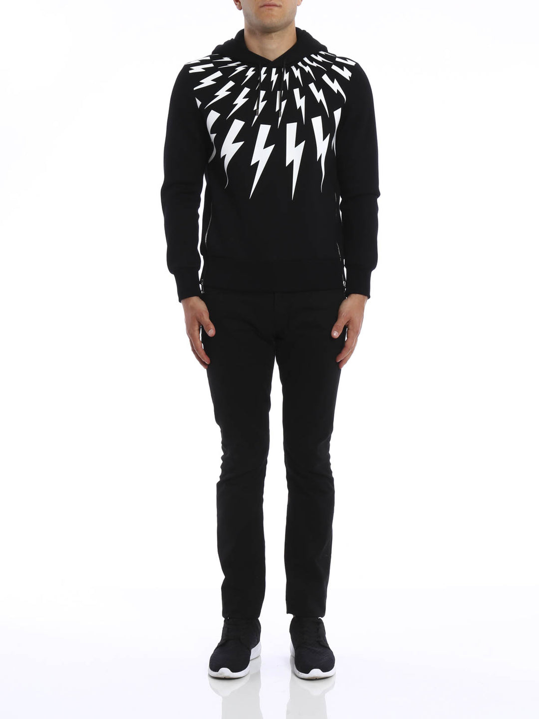 Neil Barrett thunder-print drawstring cotton hoodie Veronique Luxury Collections