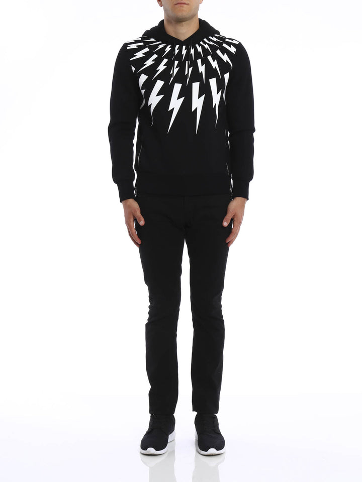 Neil Barrett thunder-print drawstring cotton hoodie Veronique Luxury Collections