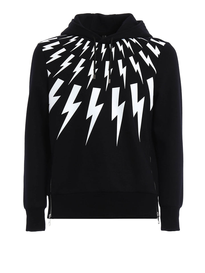 Neil Barrett thunder-print drawstring cotton hoodie Veronique Luxury Collections