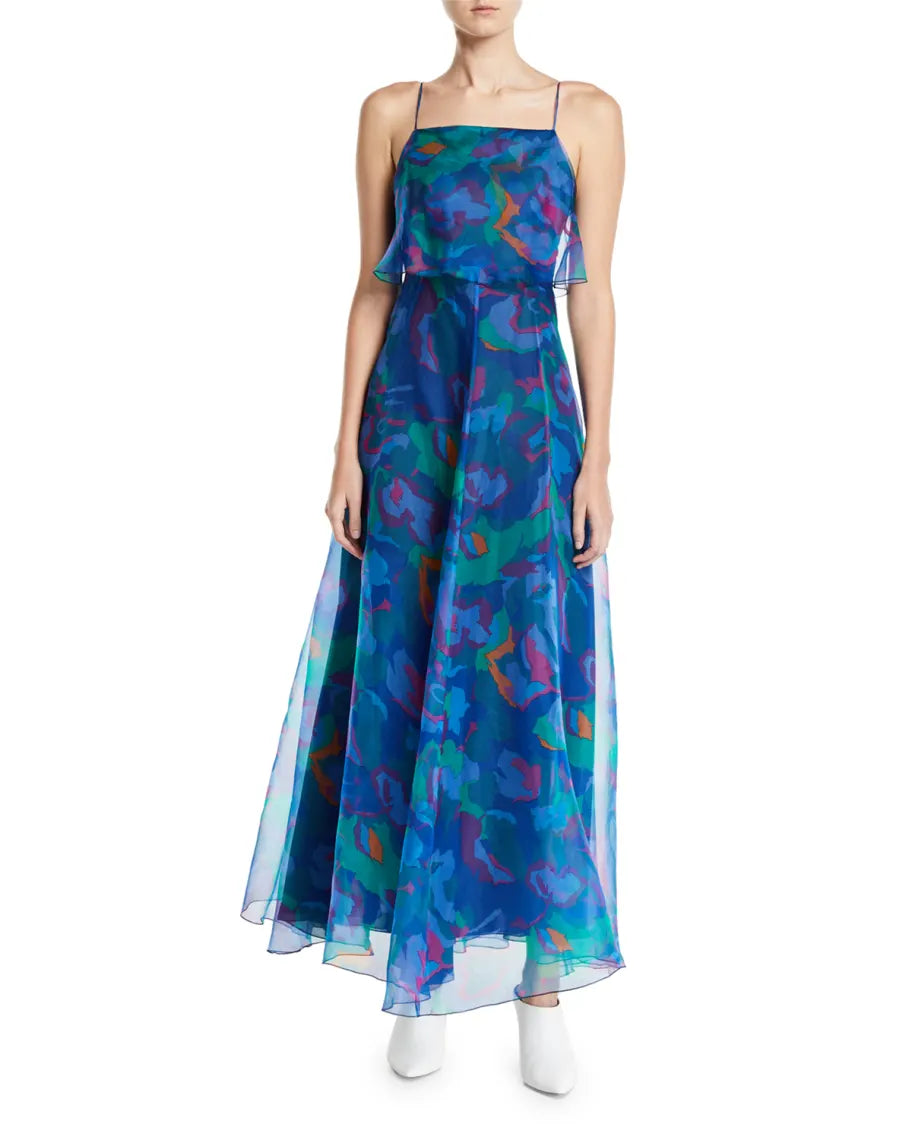 EMPORIO ARMANI  Blue Patterned Silk Maxi Dress Veronique Luxury Collections