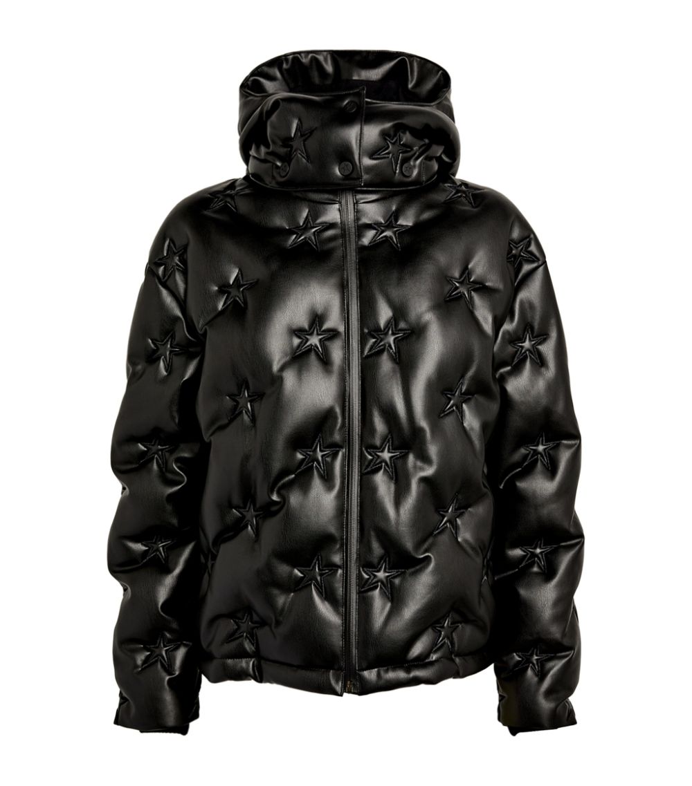 PERFECT MOMENT  Black Faux Leather Stars Jacket Veronique Luxury Collections