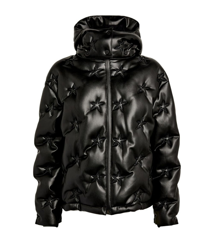 PERFECT MOMENT  Black Faux Leather Stars Jacket Veronique Luxury Collections