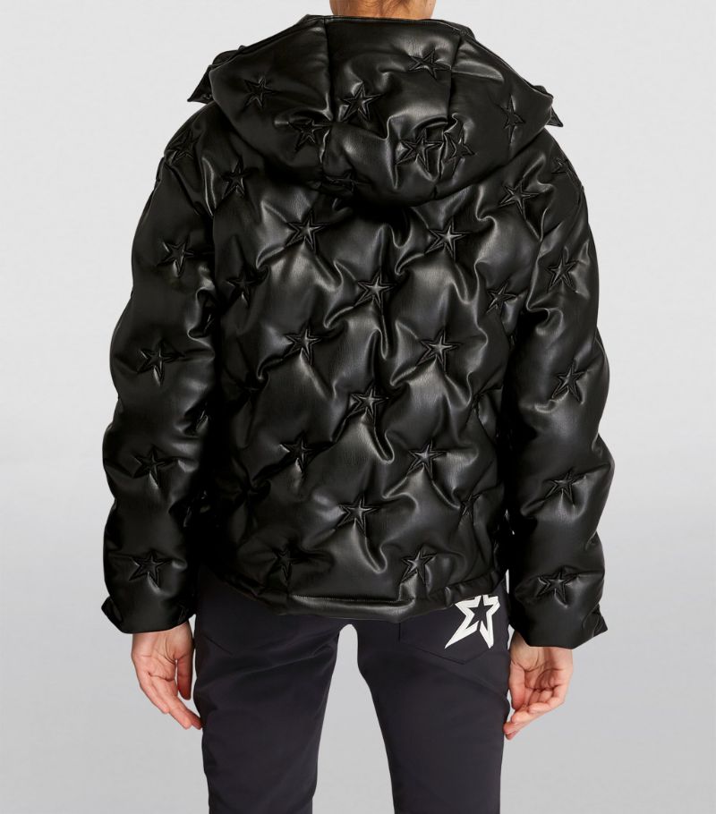 PERFECT MOMENT  Black Faux Leather Stars Jacket Veronique Luxury Collections