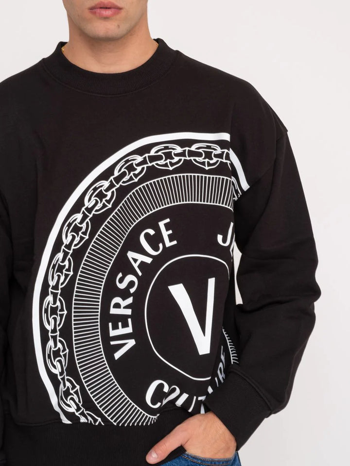 VERSACE JEANS COUTURE COTTON V-EMBLEM PRINT BLACK SWEATSHIRT Veronique Luxury Collections