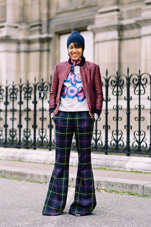 POLO RALPH LAUREN  Navy & Green Wool Tartan Wide Leg Trousers Veronique Luxury Collections