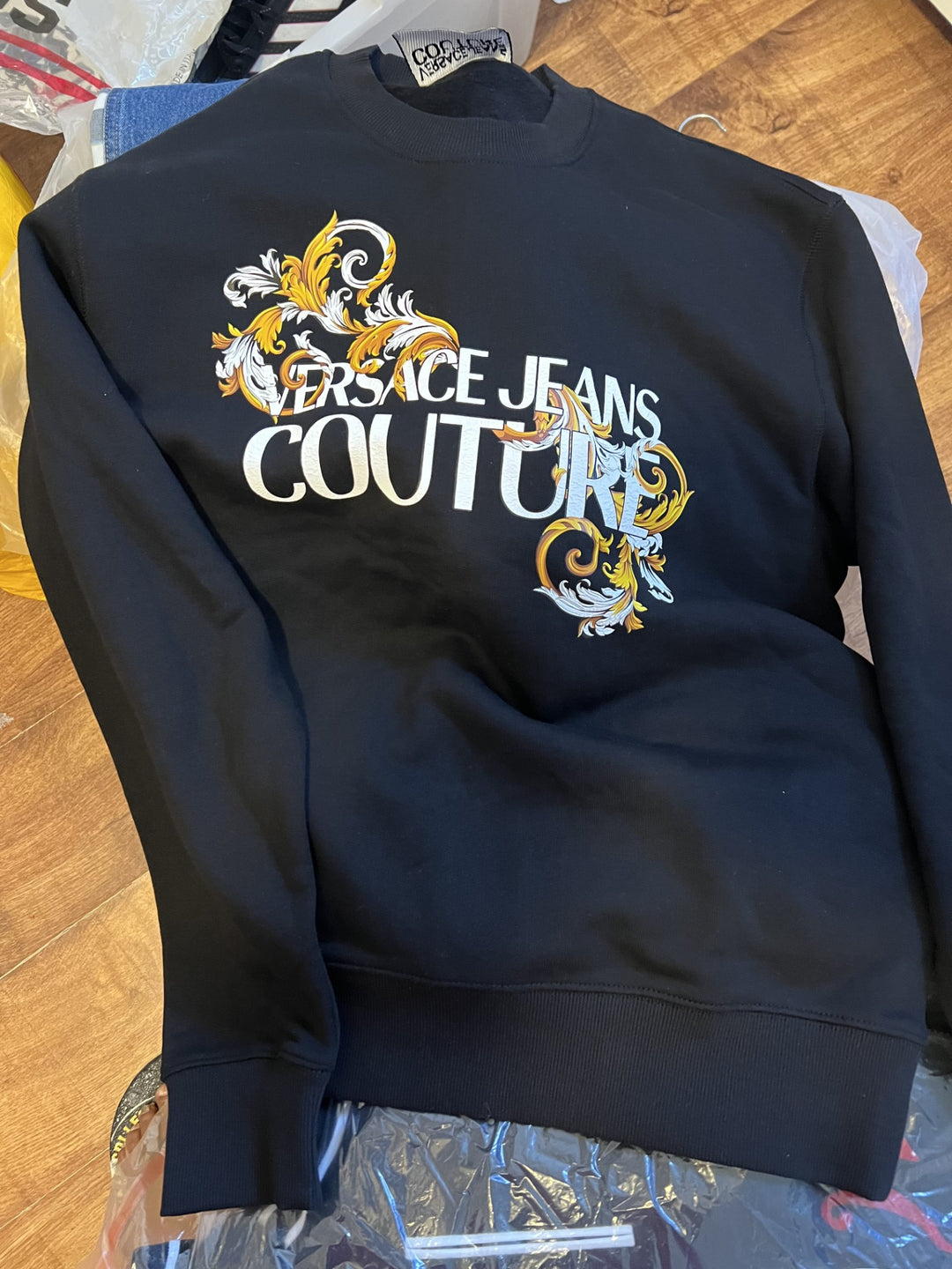 VERSACE JEANS COUTURE Black Baroque Print Sweatshirt Veronique Luxury Collections