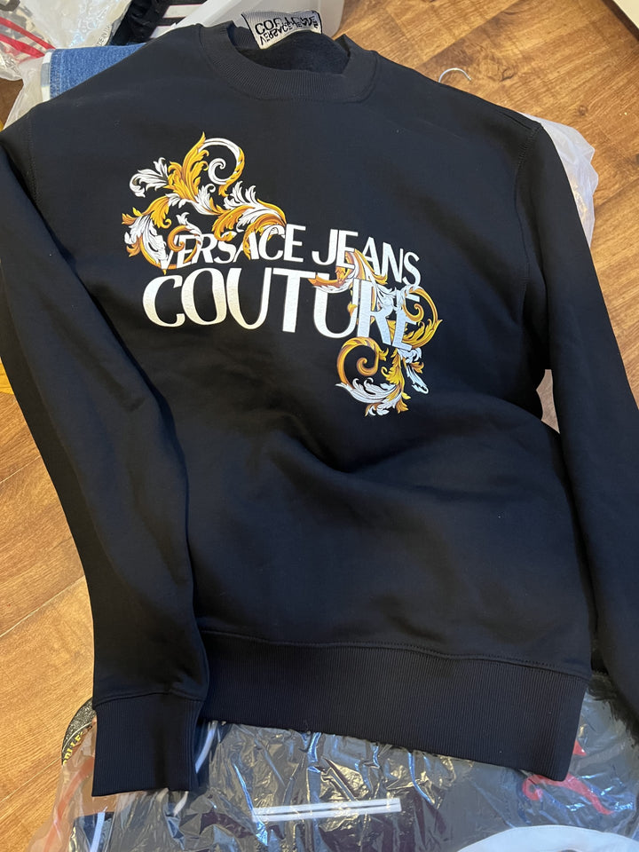 VERSACE JEANS COUTURE Black Baroque Print Sweatshirt Veronique Luxury Collections