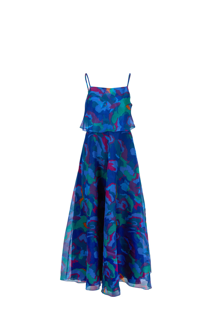 EMPORIO ARMANI  Blue Patterned Silk Maxi Dress Veronique Luxury Collections