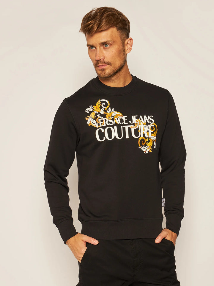 VERSACE JEANS COUTURE Black Baroque Print Sweatshirt Veronique Luxury Collections