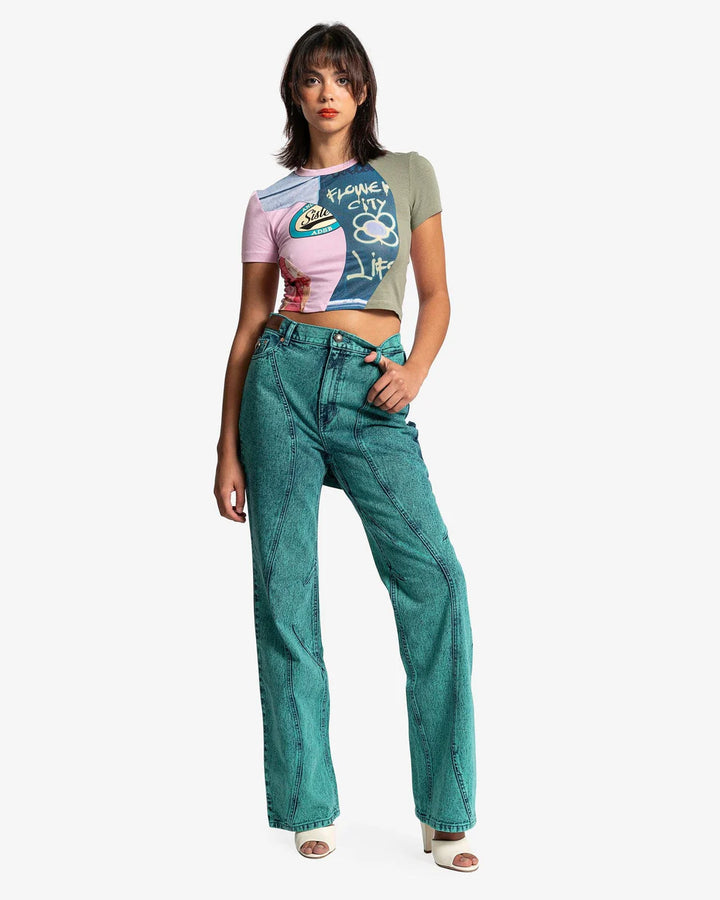 ANDERSSON BELL  Green & Blue Dyed Straight Leg Jeans Veronique Luxury Collections