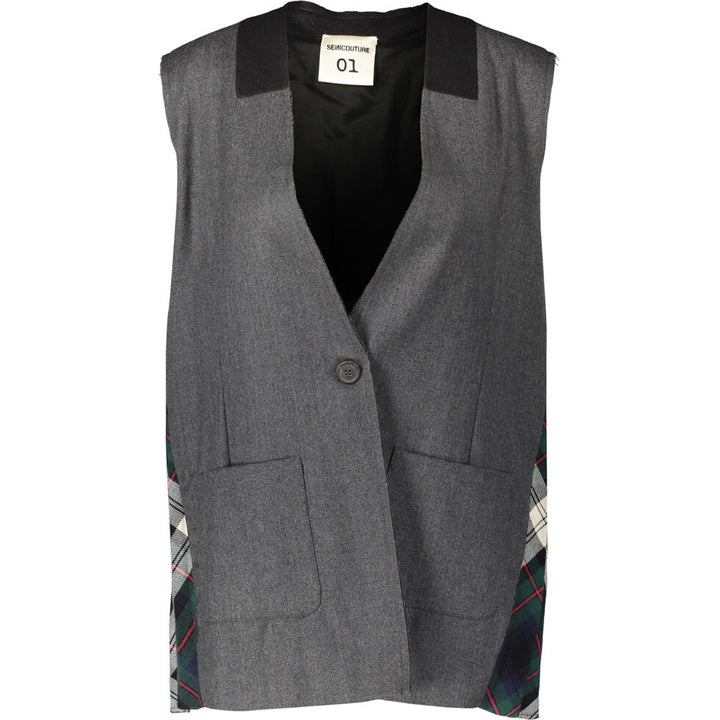 SEMICOUTURE Grey Tartan Long Waistcoat Veronique Luxury Collections