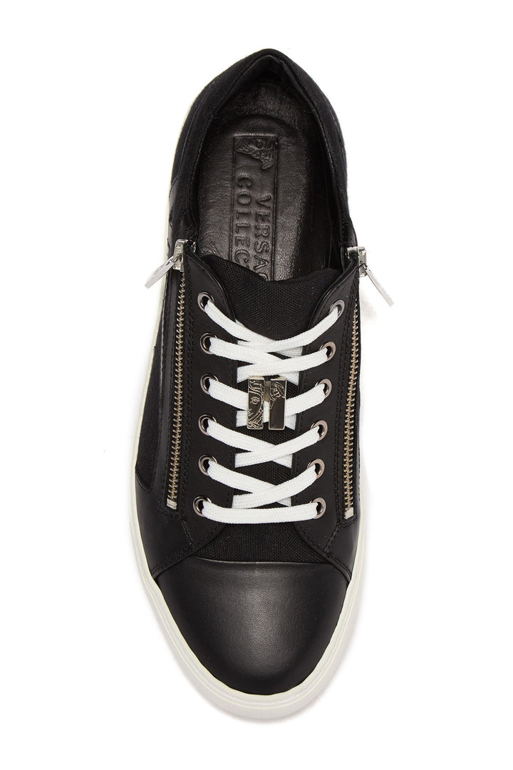 Versace Collection Double Zip Leather Sneakers Veronique Luxury Collections