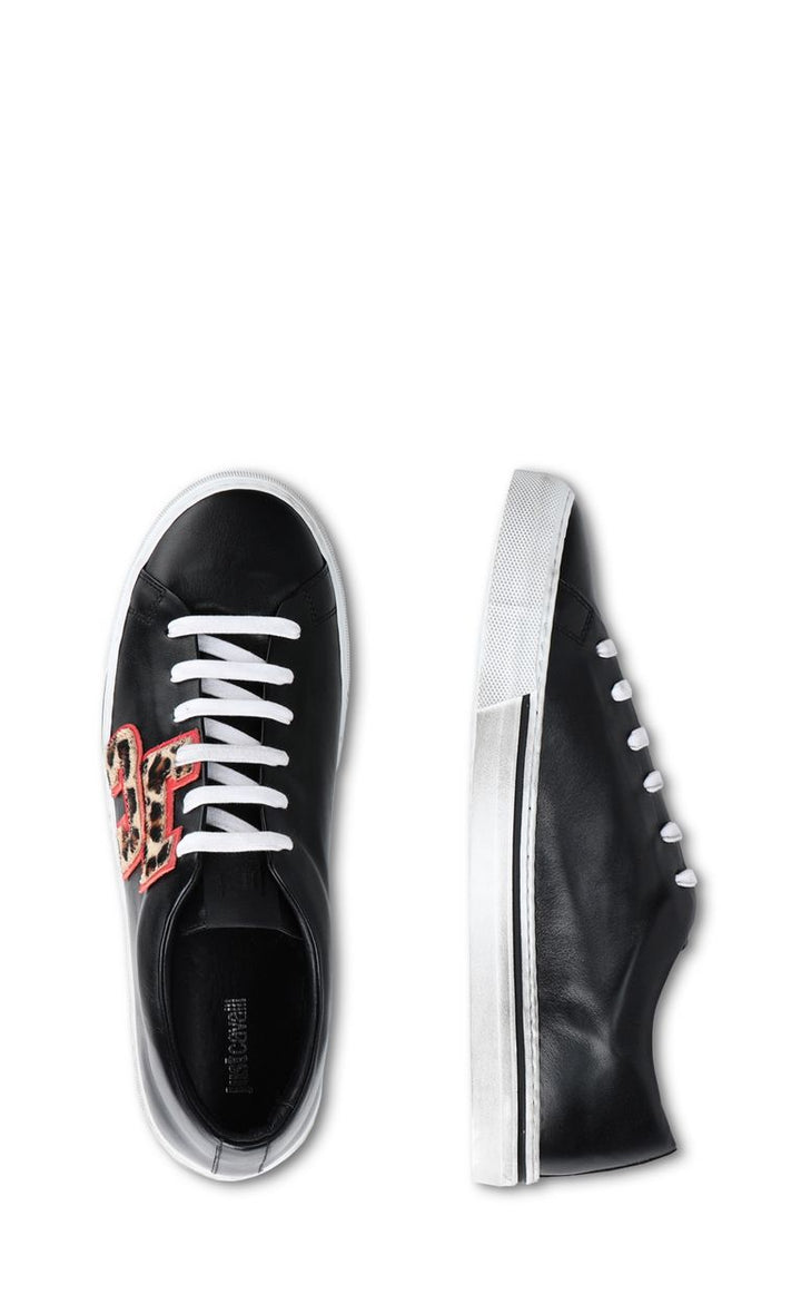 Just Cavalli Leopard Print Sneakers In Black