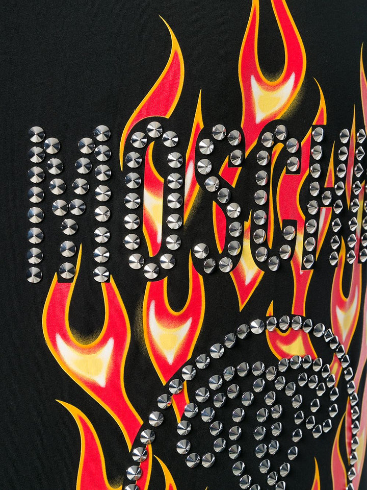 Moschino Fire Print And Studded T-shirt