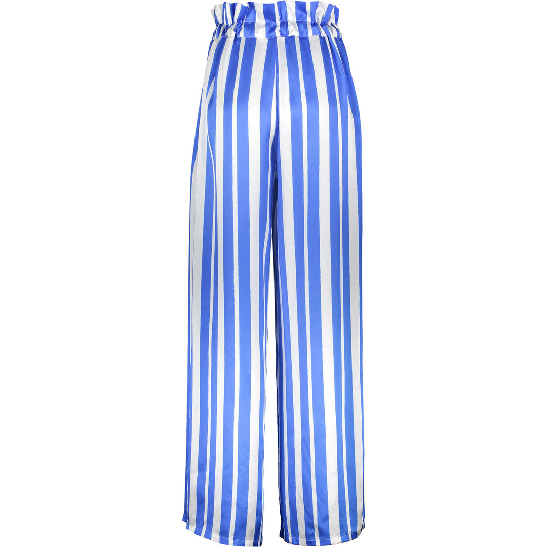MOTHER OF PEARL  Blue & White Stripe Silk Wide Leg Flared Trousers