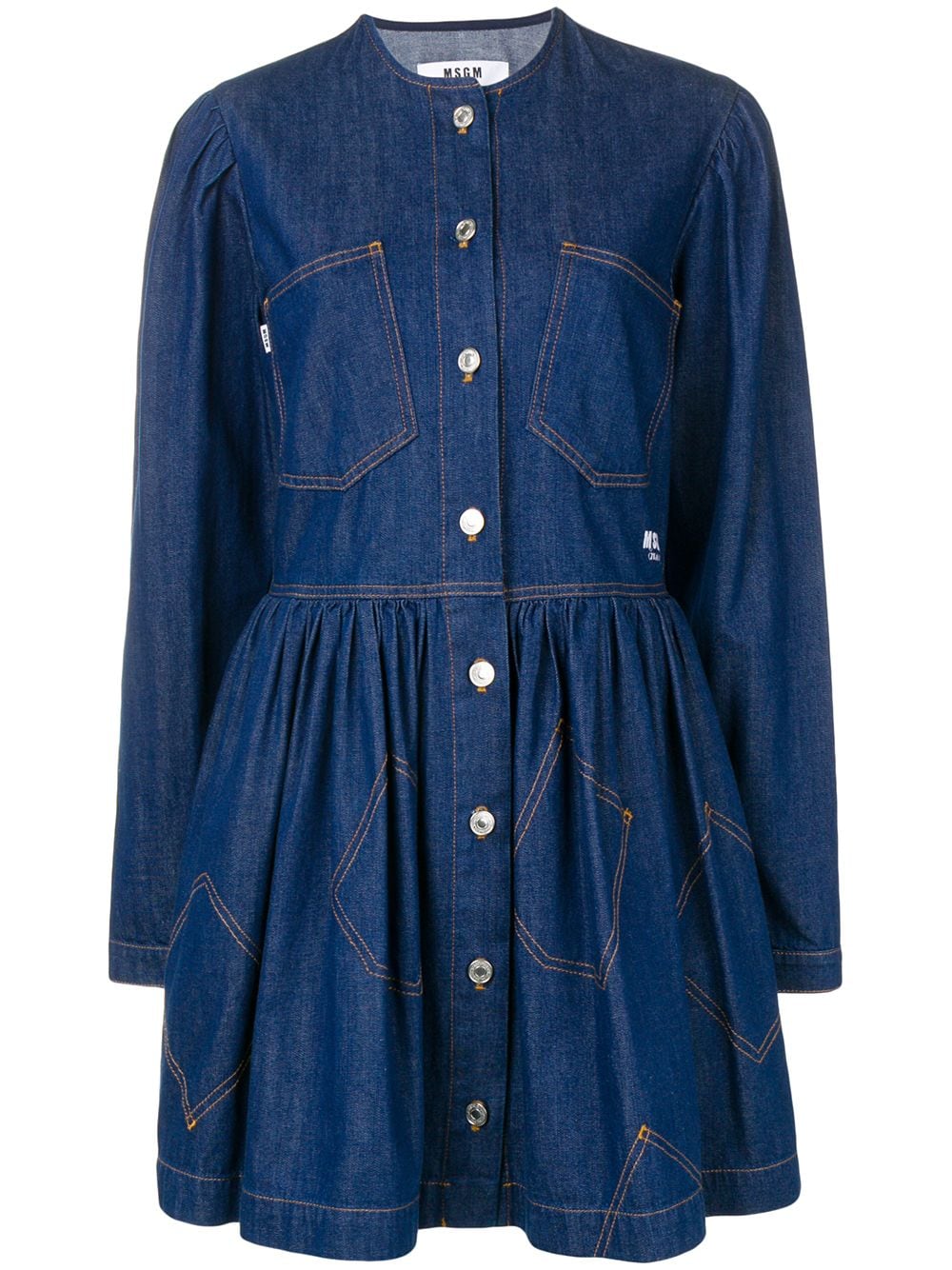 MSGM Embroidered Denim Shirt Dress Veronique Luxury Collections