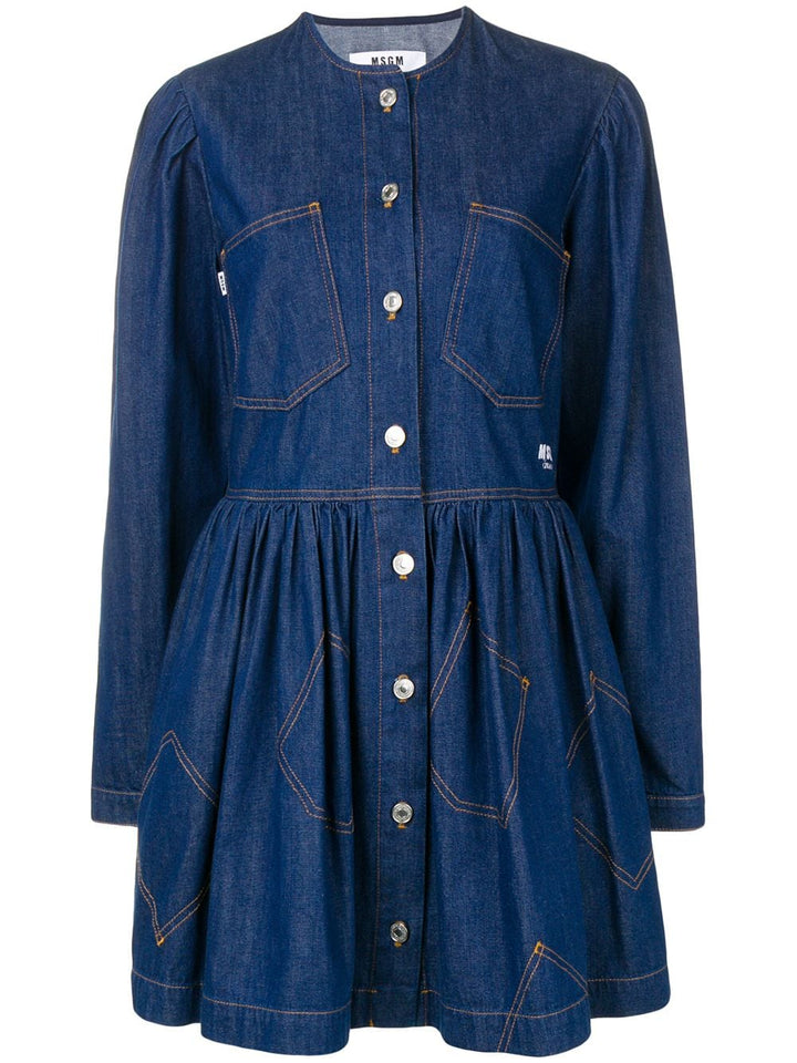MSGM Embroidered Denim Shirt Dress Veronique Luxury Collections