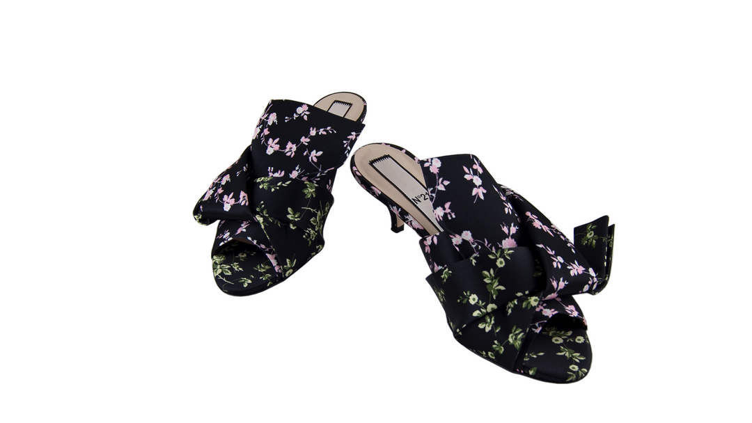 Floral Print Bow Mules Veronique Luxury Collections