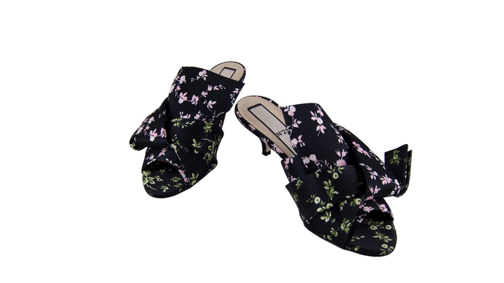 Floral Print Bow Mules Veronique Luxury Collections