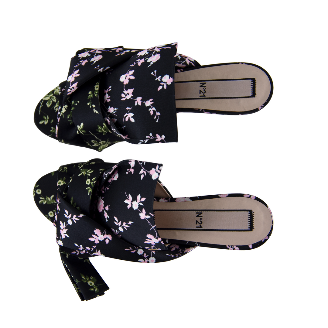 Floral Print Bow Mules Veronique Luxury Collections