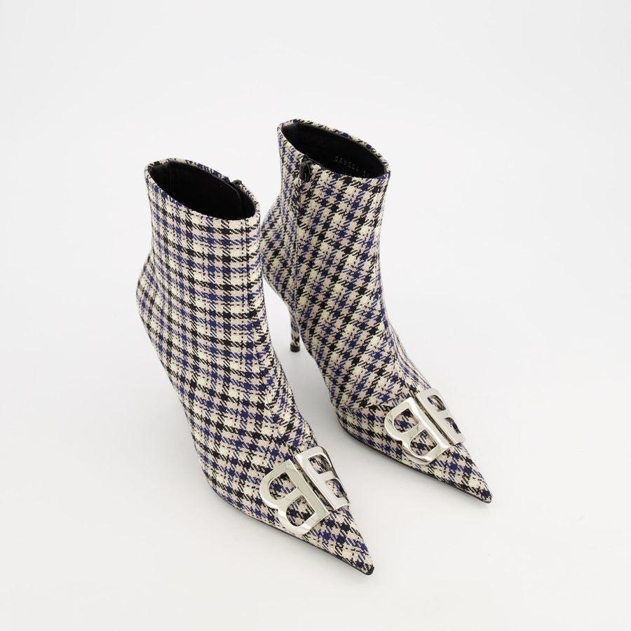 BALENCIAGA  Black & Navy Checked Heeled Ankle Boots Veronique Luxury Collections